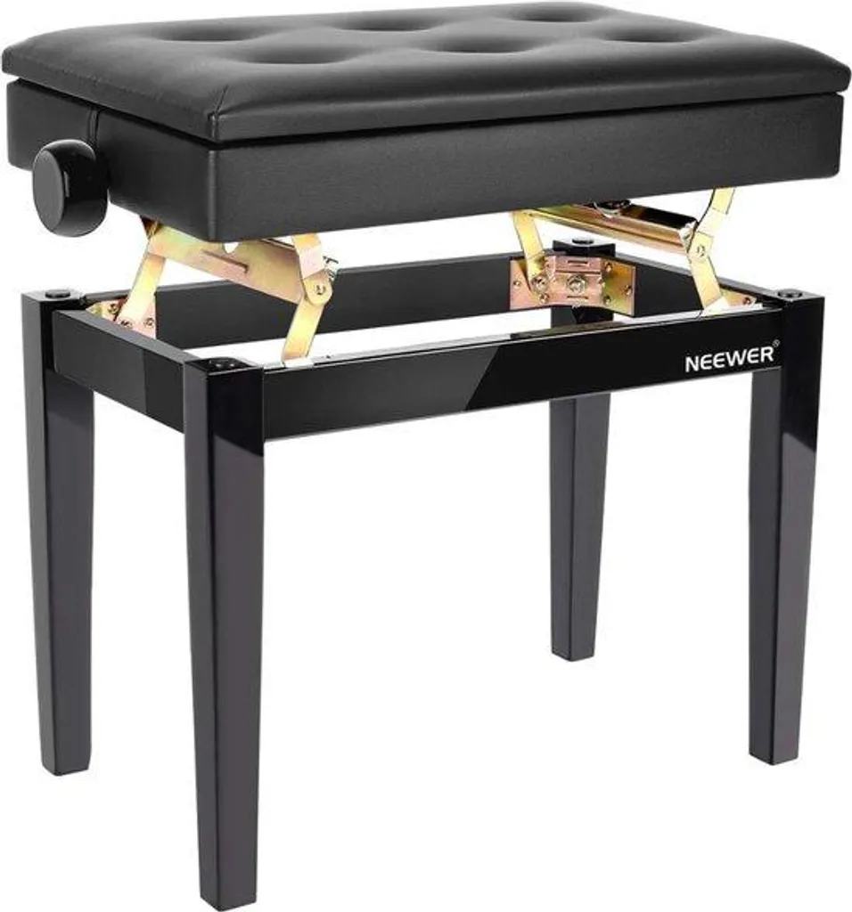 Banc en bois ajustable avec assise cuir noir - Finition artisanale 110cm
