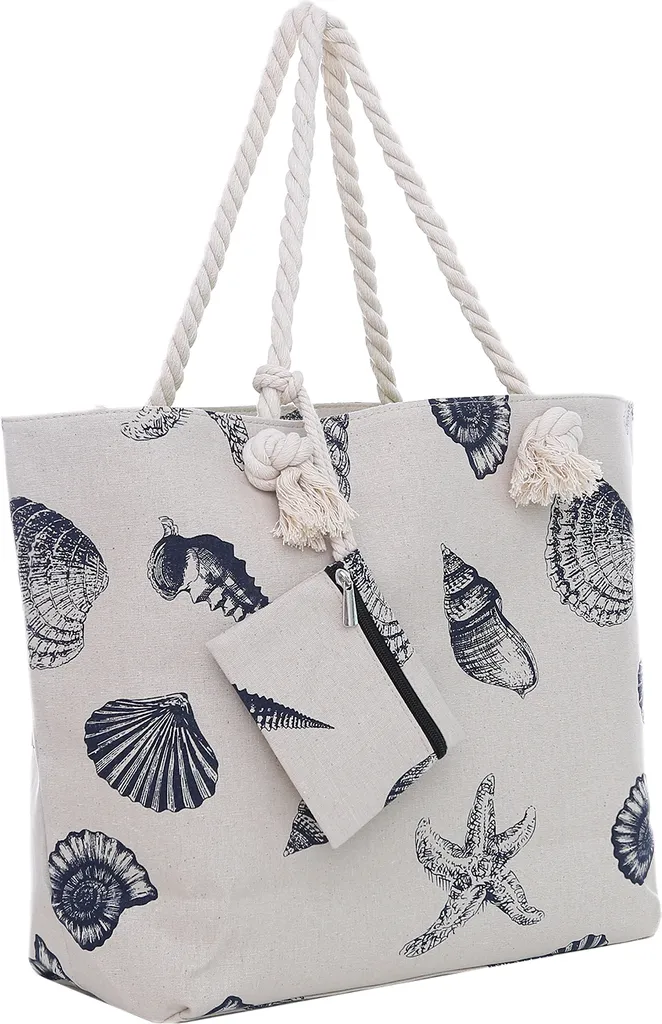 Grand sac de vacances pour la plage avec zip et décor de coquillage