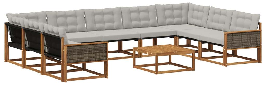 vidaXL Outdoor-Sofagarnitur mit Kissen 10 pcs Natürlich und Hellgrau