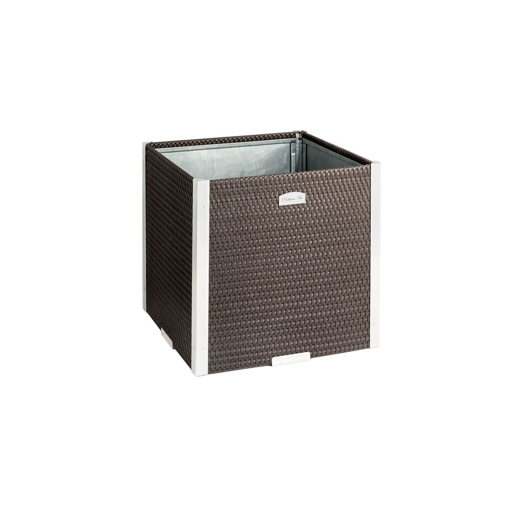 Pflanzkübel. Polyrattan. 38x38x38cm. braun. Pflanzgefäß. Rattan-Optik. Stahlblech. verzinkt. Standsicherheit. standsicher. Indoor. Outdoor. UV-b...
