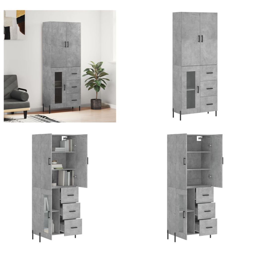 vidaXL Highboard Betongrau 69,5x34x180 cm Holzwerkstoff - Highboard - Highboards - Sideboard - Schrank