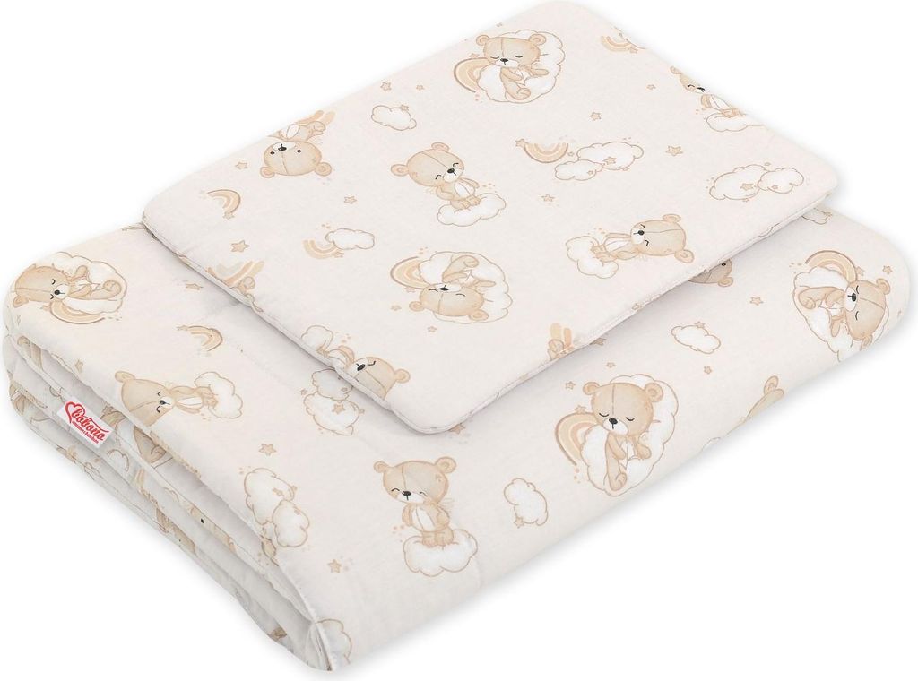 Neugeborenen-Bettwäscheset mit Füllung, 2-teilig, 75x100cm, beige Teddybär mit Regenbogen