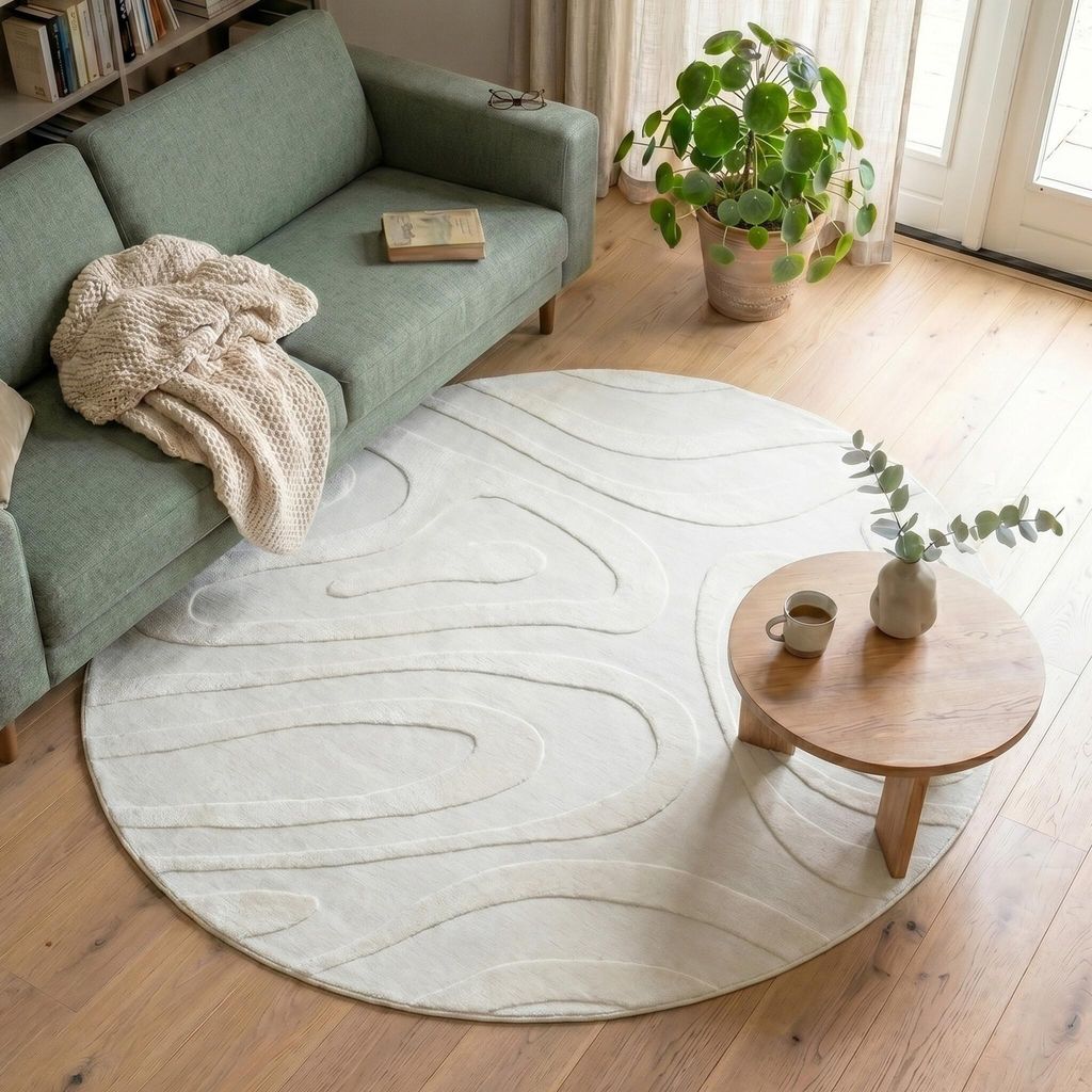 Volero - Runder Teppich Wohnzimmer - Charm Shapes Weiß - Ø 120 cm - Wohnzimmer, Schlafzimmer - Modern, Skandinavisch