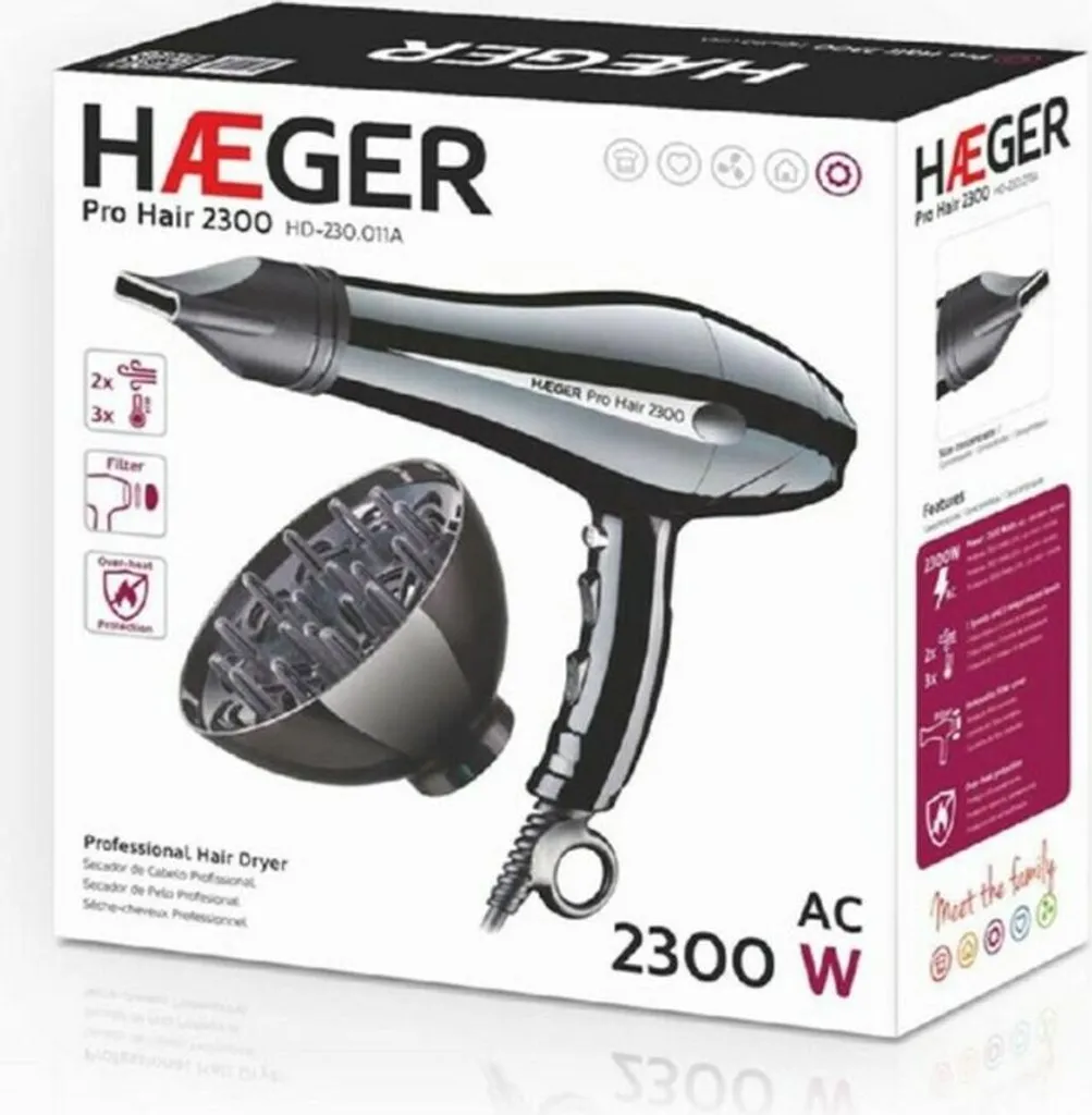 Sèche-cheveux Idéal pour Brushing Rapide Haeger 2300W Noir Efficace