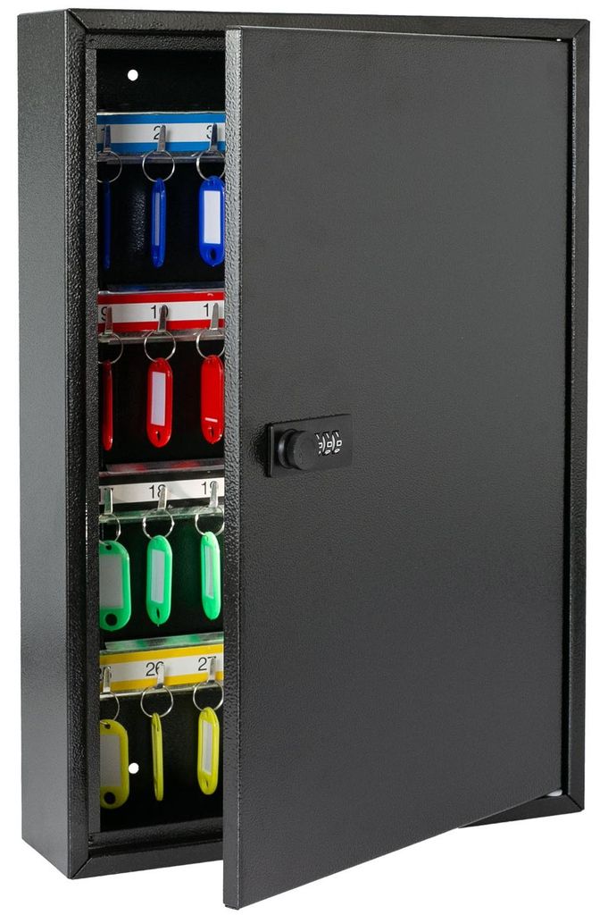 HMF 13642-02 Schlüsselschrank mit Zahlencode Schlüsselkasten groß 42 Haken 35 x 27 x 8 cm Schwarz