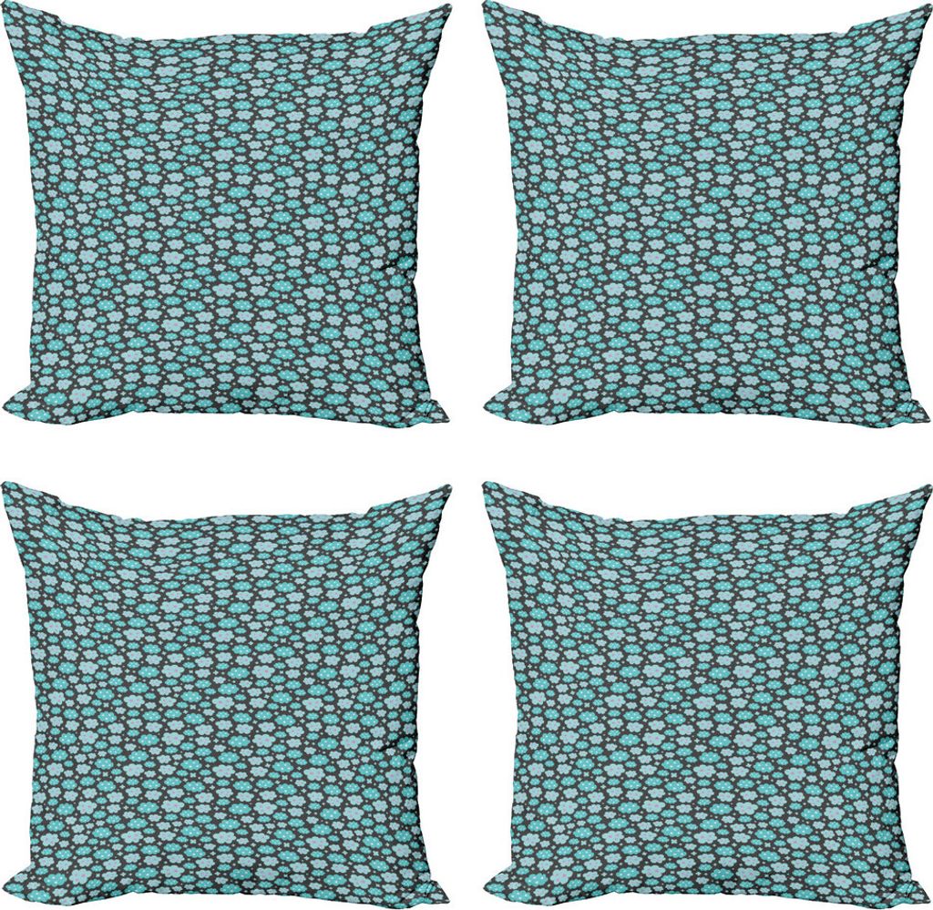 ABAKUHAUS Wolke Kissenbezug Set (4 Stück), Cartoon-Stil Zusammensetzung, Moderner Doppelseitiger Digitaldruck, 60 cm x 60 cm, Koksgraue Blassblau
