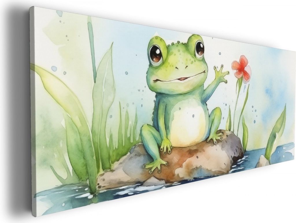 Wallario Premium Leinwandbild Frosch in Aquarell in Größe 50 x 125 cm