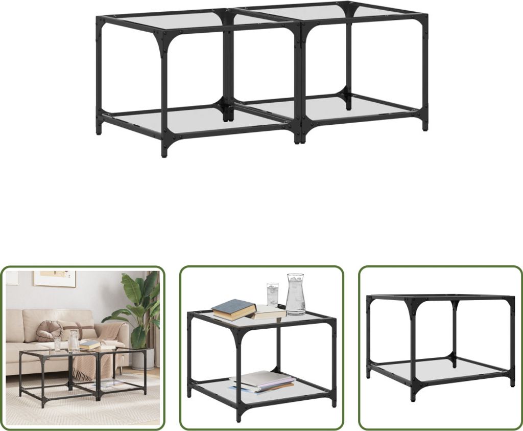 The Living Store Couchtische mit Glasplatte 2 Stk. Transparent 50x50x40 cm Stahl