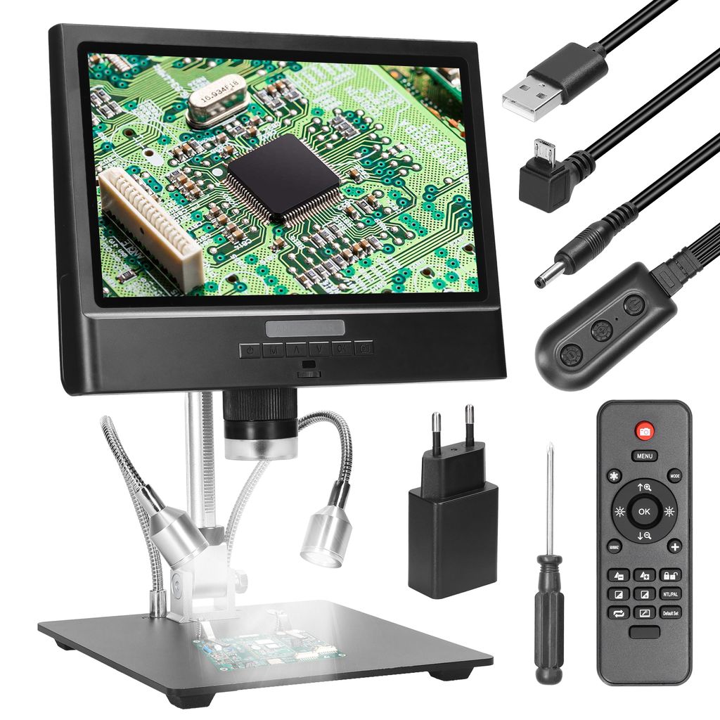 Professionelles digitales Mikroskop 1080P 10-Zoll-LCD-Display 4-facher digitaler Zoom Vergroesserung Loetmikroskop Bildaufnahme Videoaufzeichnung W...