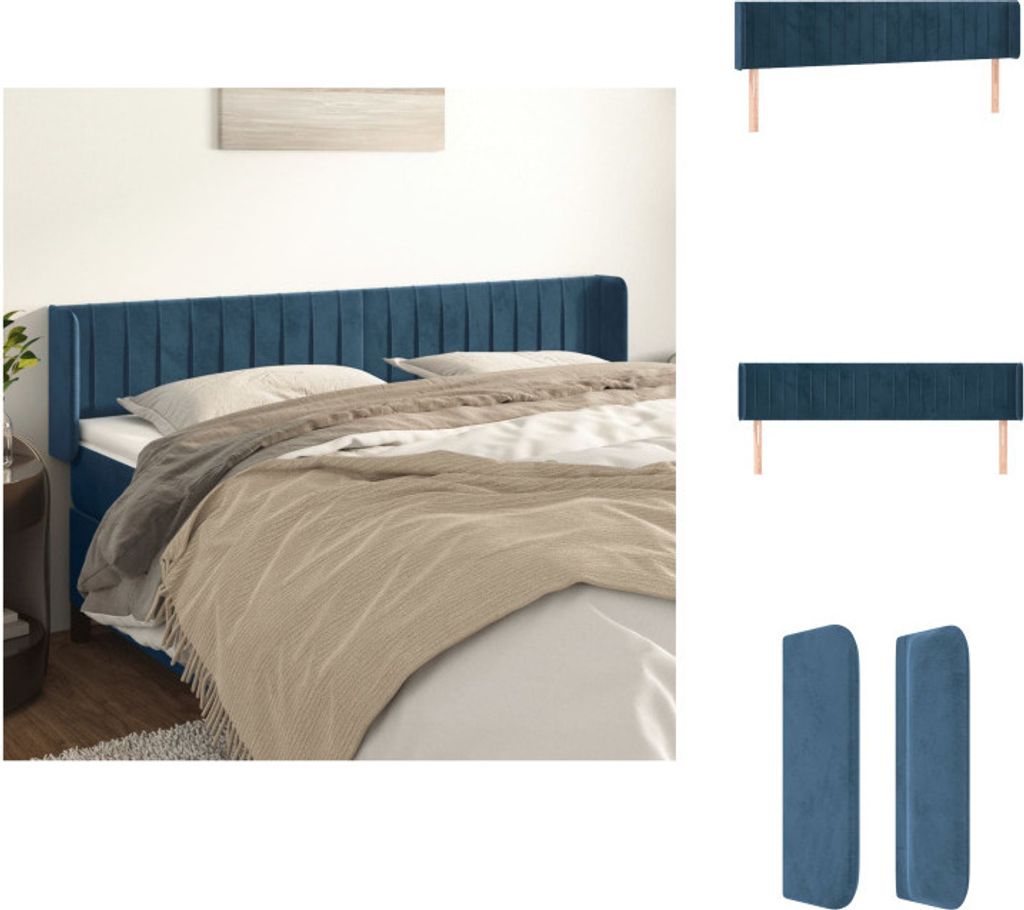 vidaXL Kopfteil mit Ohren Dunkelblau 203x16x78/88 cm Samt - Kopf- & Fußenden
