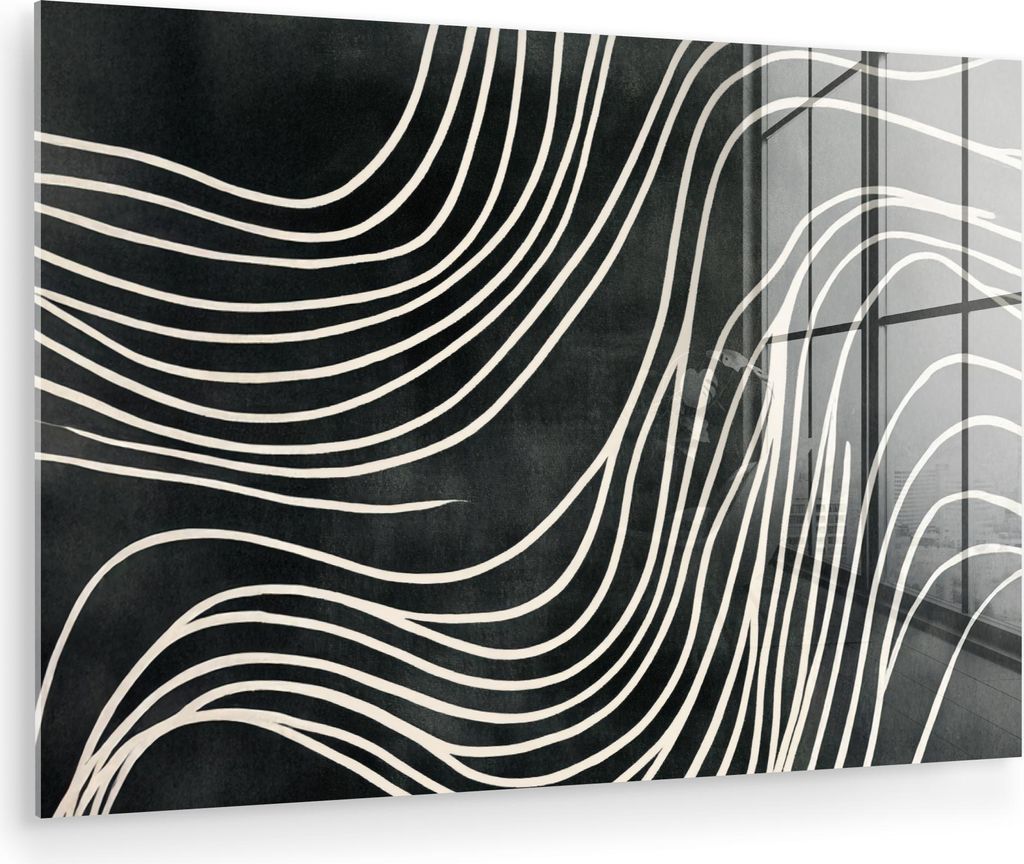 MuchoWow Glasbilder - Bilder auf Wandbild - Foto auf Glas Linien - Muster - Abstrakt - Weiß 90x60 cm Wanddekoration aus Glas - Acrylglasbild - Acr...