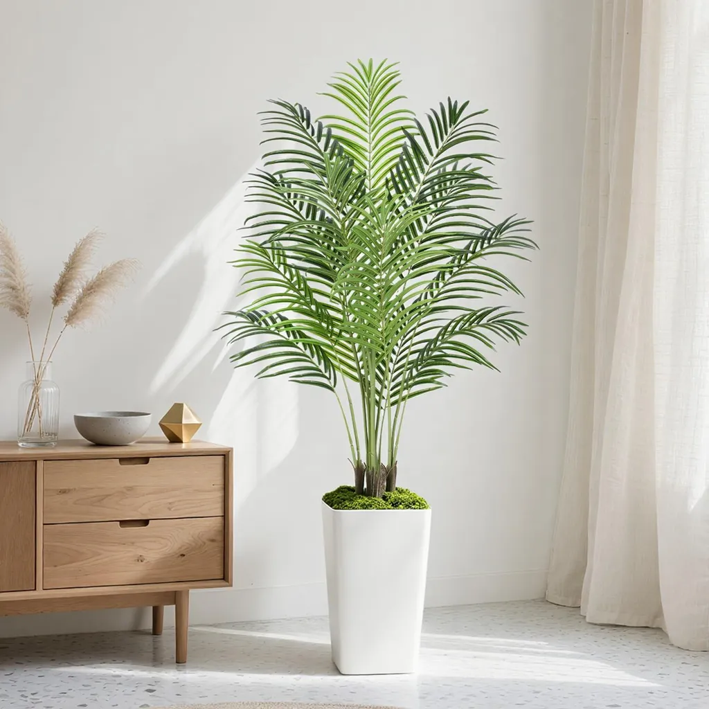 Palmier artificiel réaliste 13 troncs 150 cm avec son pot design