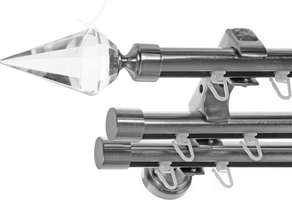 Innenlauf Gardinenstange Ø 20mm Metall Edelstahl Look 3-läufig Wandträger H60III