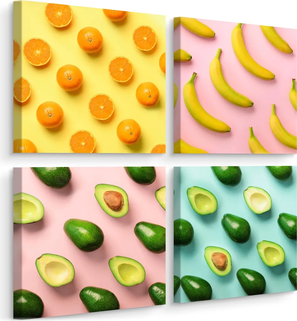 Quadri Frutta per Cucina 80x80cm - Set 4 Tele Pronte - Arredo Made con Amore