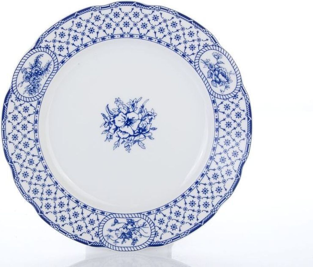 Thun 1794 Dessertteller, Tschechisches Porzellan, Rose, 19 cm, blaues Band, Thun