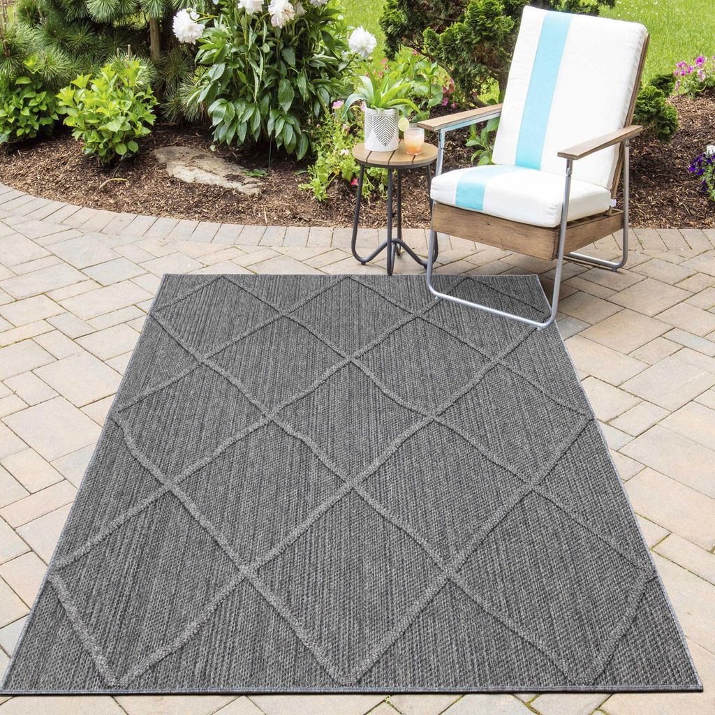 Homebyhome In & Outdoor Teppich Skandinavische Boho Stil Einfarbig Hoch-Tief Effekt Wetterfest Wohnzimmer Balkon Terrasse Küchenteppich Grösse 80...