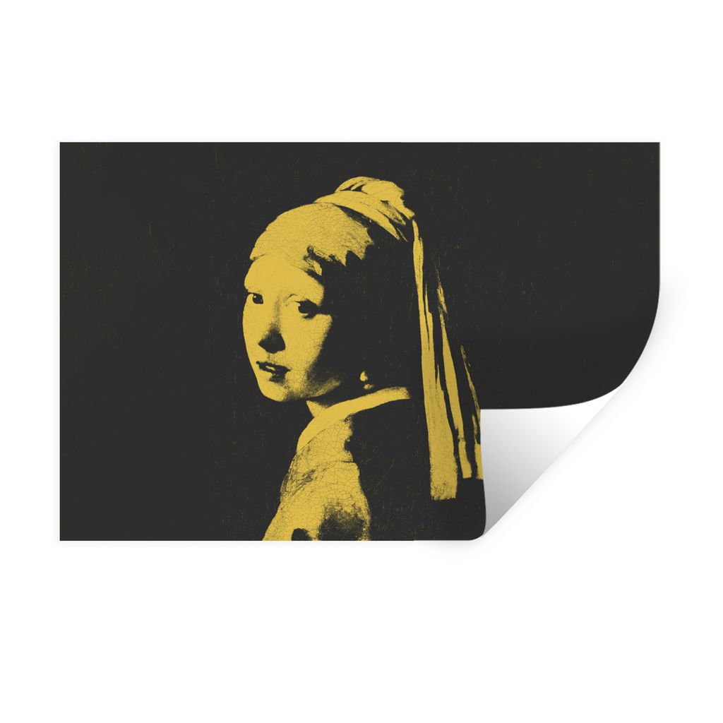 MuchoWow Wandtattoo Wandsticker Wandaufkleber Mädchen mit Perlenohrring - Vermeer - Schwarz - Gelb 60x40 cm Selbstklebend und Repositionierbar -...
