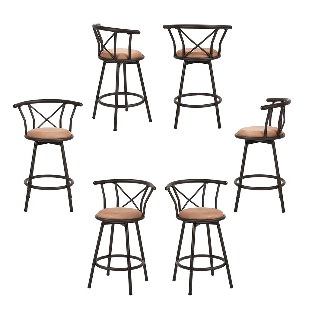 Siège de bar pivotant lot de 6 pour îlot de cuisine 63 cm tissu marron