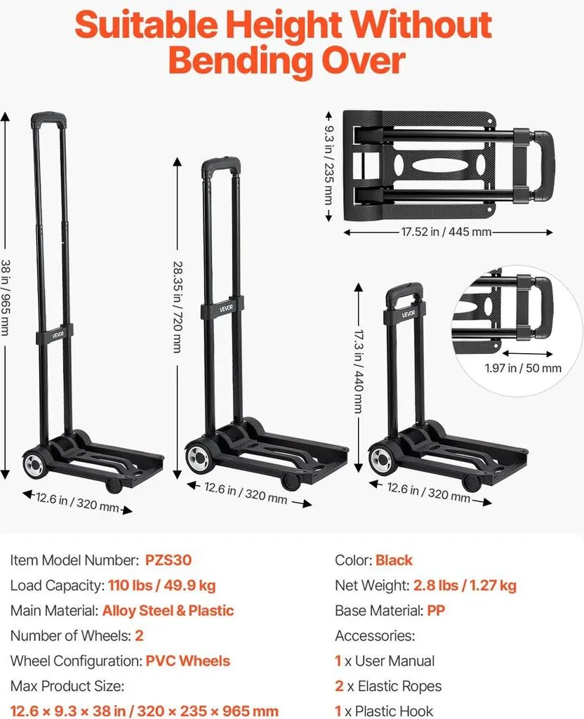 Chariot pliant ergonomique 110 lb - Solution contre le mal de dos - 7