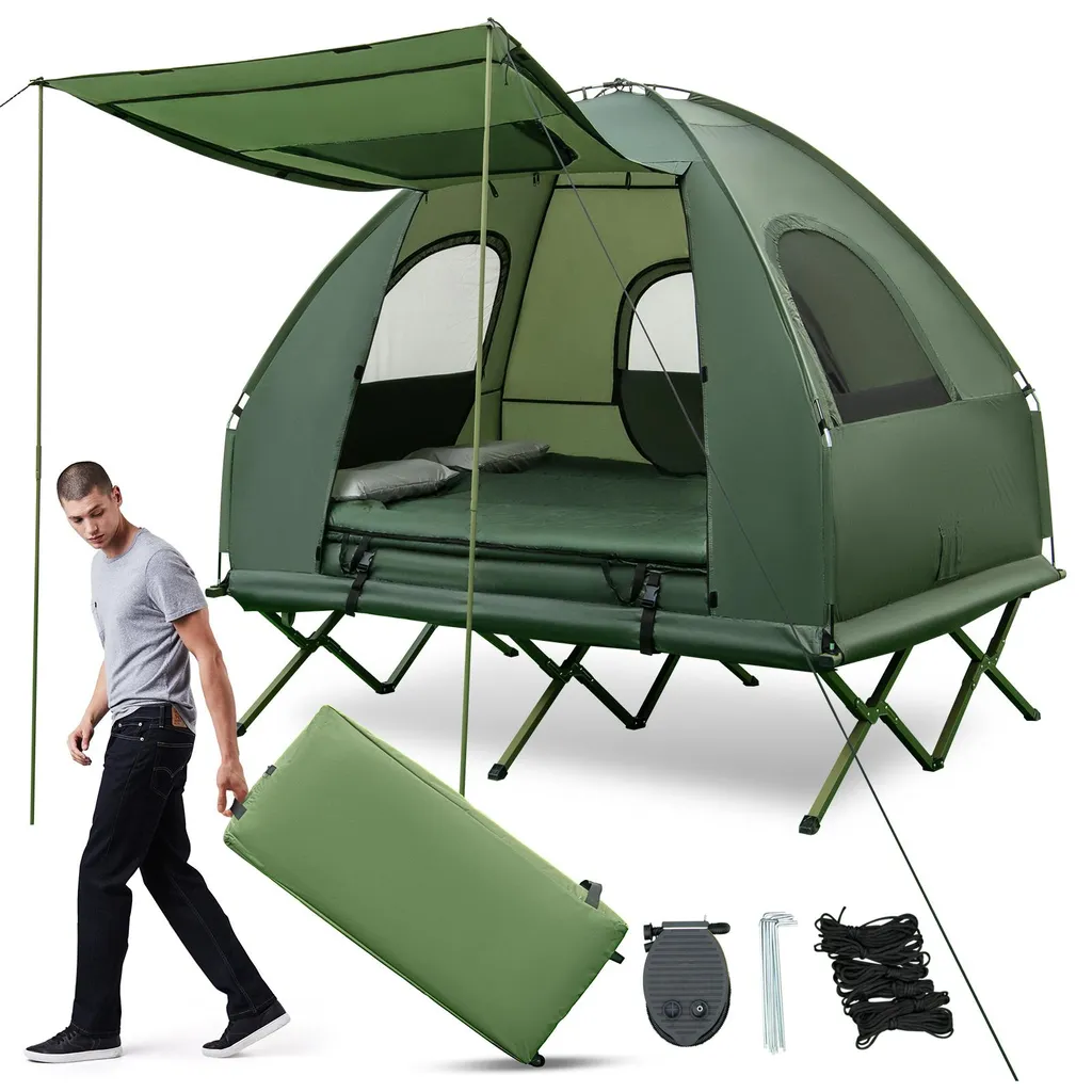 Lit de camp 2 personnes robuste 300 kg avec matelas gonflable complet