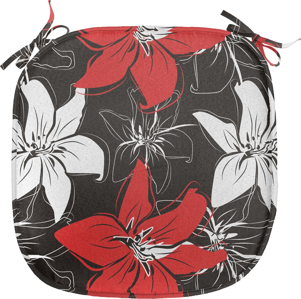 ABAKUHAUS Rot und Schwarz Polster für Esszimmerstühle, Gartenpflanzen Kunst, Dekoratives wasserfestes Kissen mit Riemen für Küchensitze, 40 cm ...