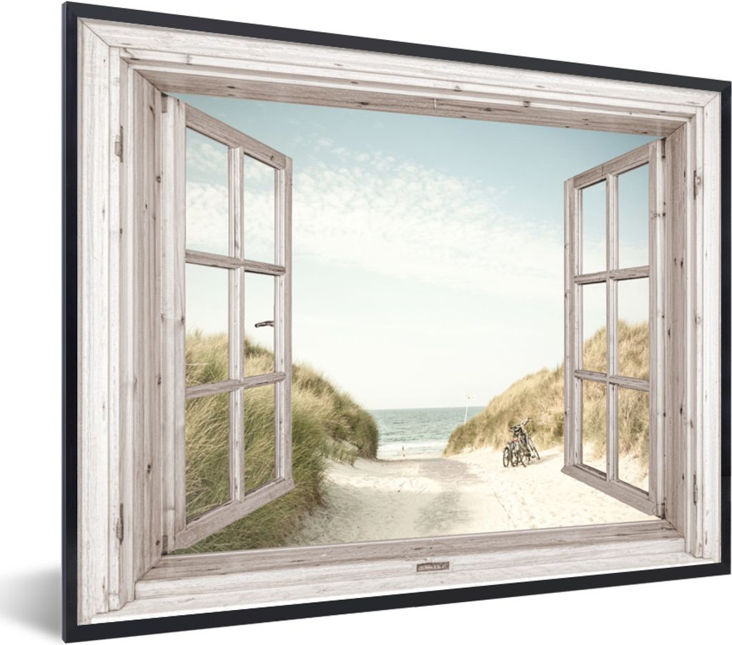 MuchoWow Gerahmtes Poster Aussicht - Strand - Meer 80x60 cm - Poster mit Schwarzem Bilderrahmen Wandposter Rahmen Foto Bilder - Schwarzem - Mit G...