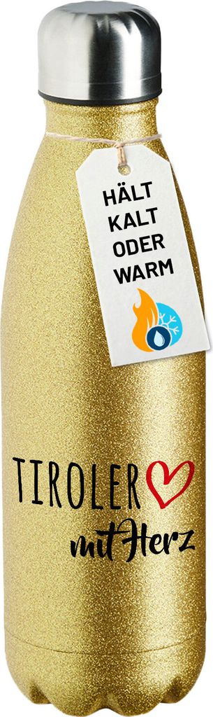 Huuraa Trinkflasche Tiroler mit Herz 500ml Gold Edelstahl Wasserflasche Trinkflasche Geschenkidee