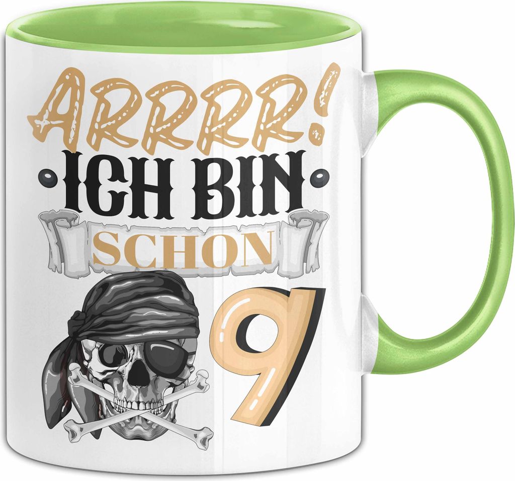 9. Geburtstag Geschenk Tasse Becher Jungs Pirat Arrrr Ich Bin Schon 9 (Grün)