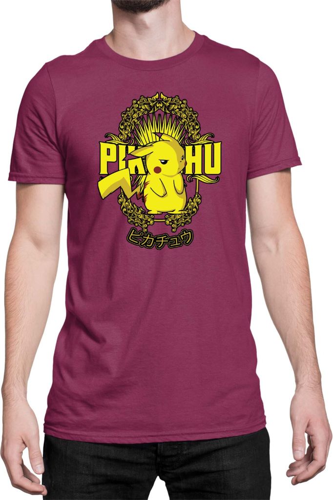 Herren T-Shirt Japan Anime Manga Pokemon Pikachu 02 Raichu, Man S / Burgundy