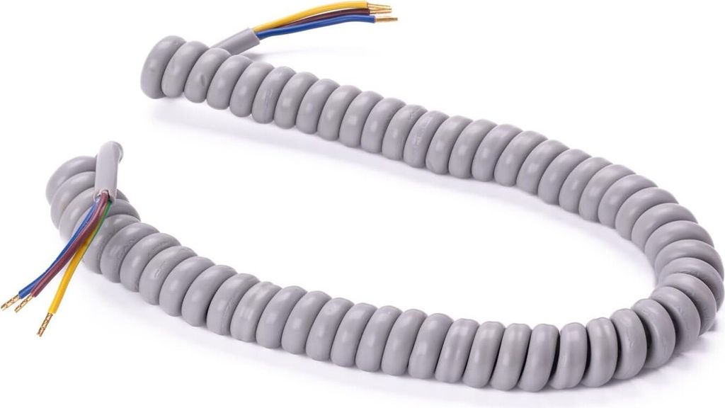 Spiralkabel 3 adrig PVC Kabel für Lampen Leuchte, Spiralleitung, Spiral-Verlängerung, Elektrokabel, Leuchtenkabel, Lampenkabel, 45-160cm, Grau