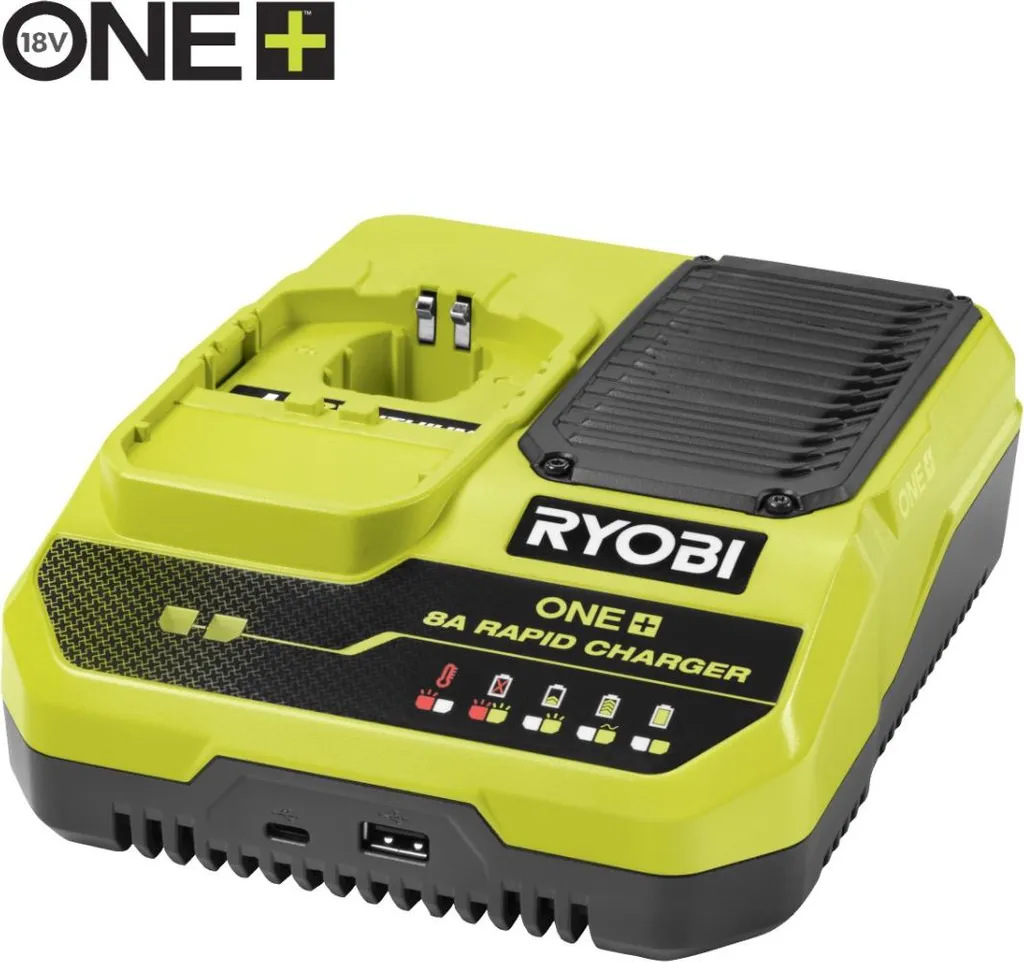 Chargeur rapide Ryobi RC18180 ONE+ 18V avec indicateur de charge LED