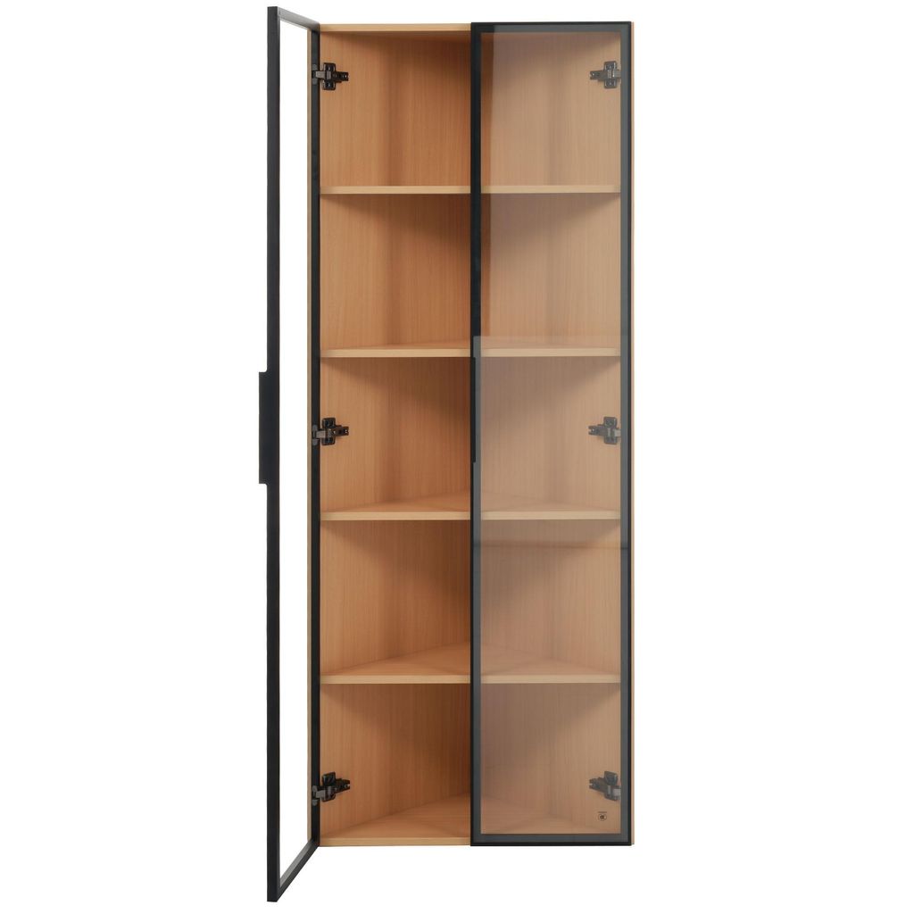 Vitrine En Verre Avec éclairage LED - Dimensions 70x40x160 Cm - Porte En Verre Trempé, Cadre Aluminium, Finition Chêne - Pour Salon, Bureau, Collection - 2