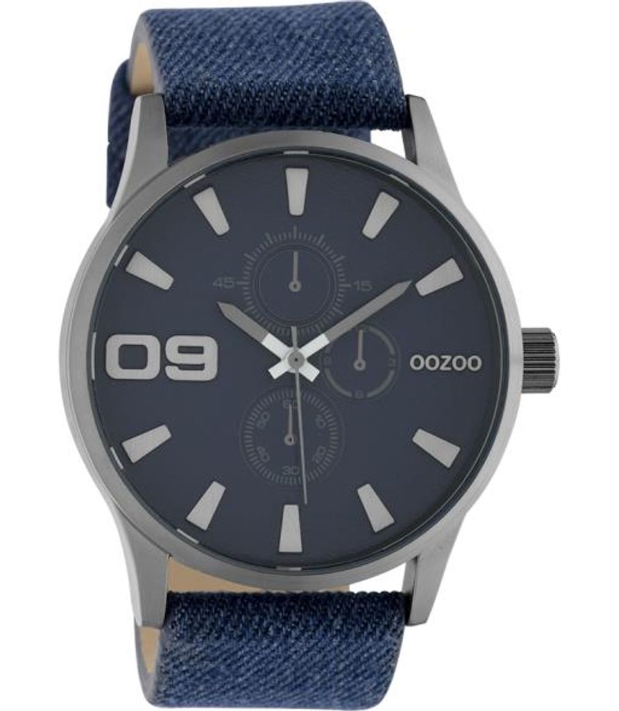 Oozoo Herrenuhr Chrono Look mit Lederband 48 MM Dunkelblau/Jeans C10345