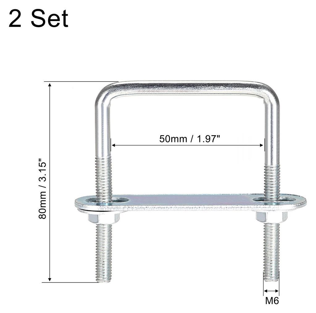 2 Stš¹ck Vierkant-U-Bolzen 2"(50mm) Innenbreite Kohlenstoffstahl M6 Bš¹gelschraube mit Muttern Rahmenplatte runden Unterlegscheiben