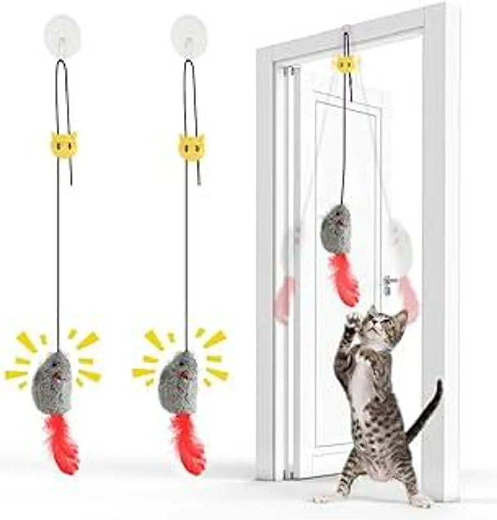 Gioco Interattivo Gatti FYNIGO 2pz Topo Elastico Anti-Noia per Porte