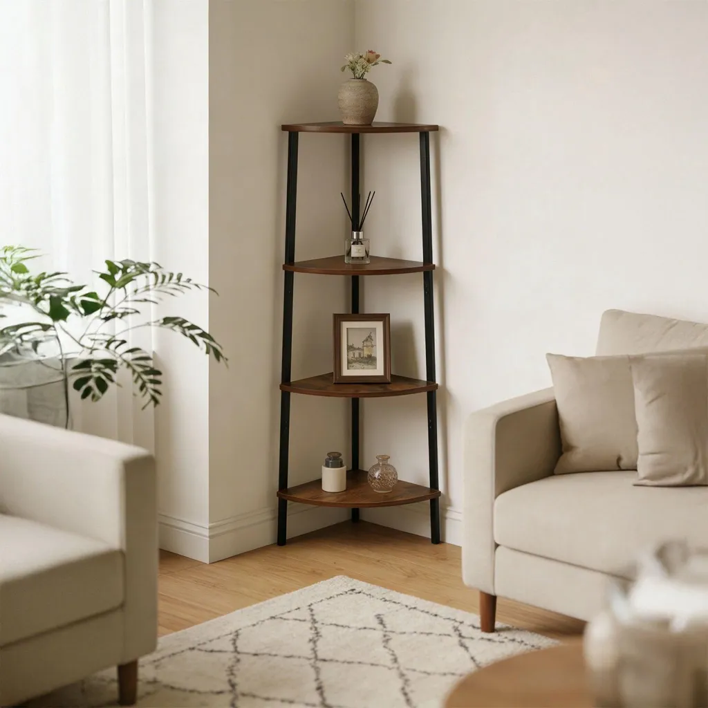 Meuble de rangement d'angle 5 étagères bois et métal - Gamme Loft Pro