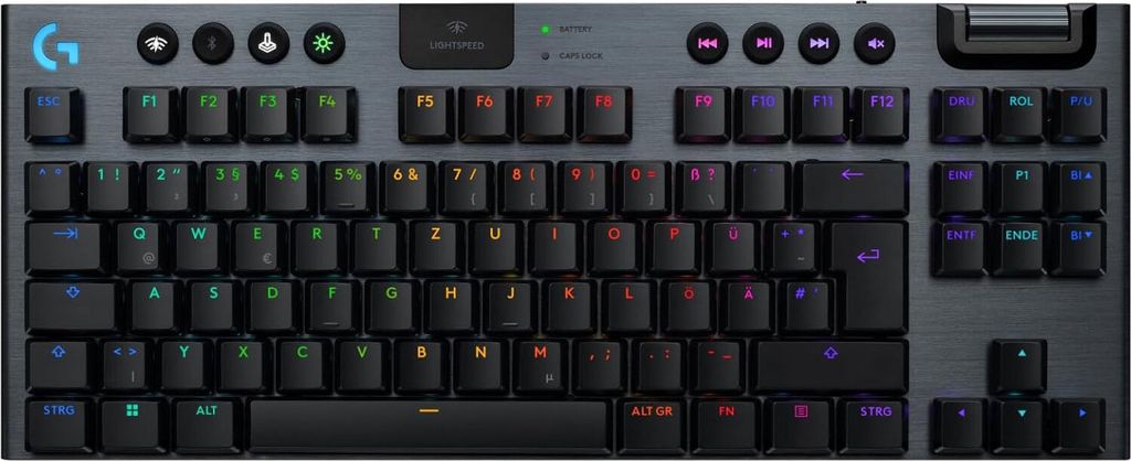 A top-down view of a black Logitech G915 X mechanical keyboard.