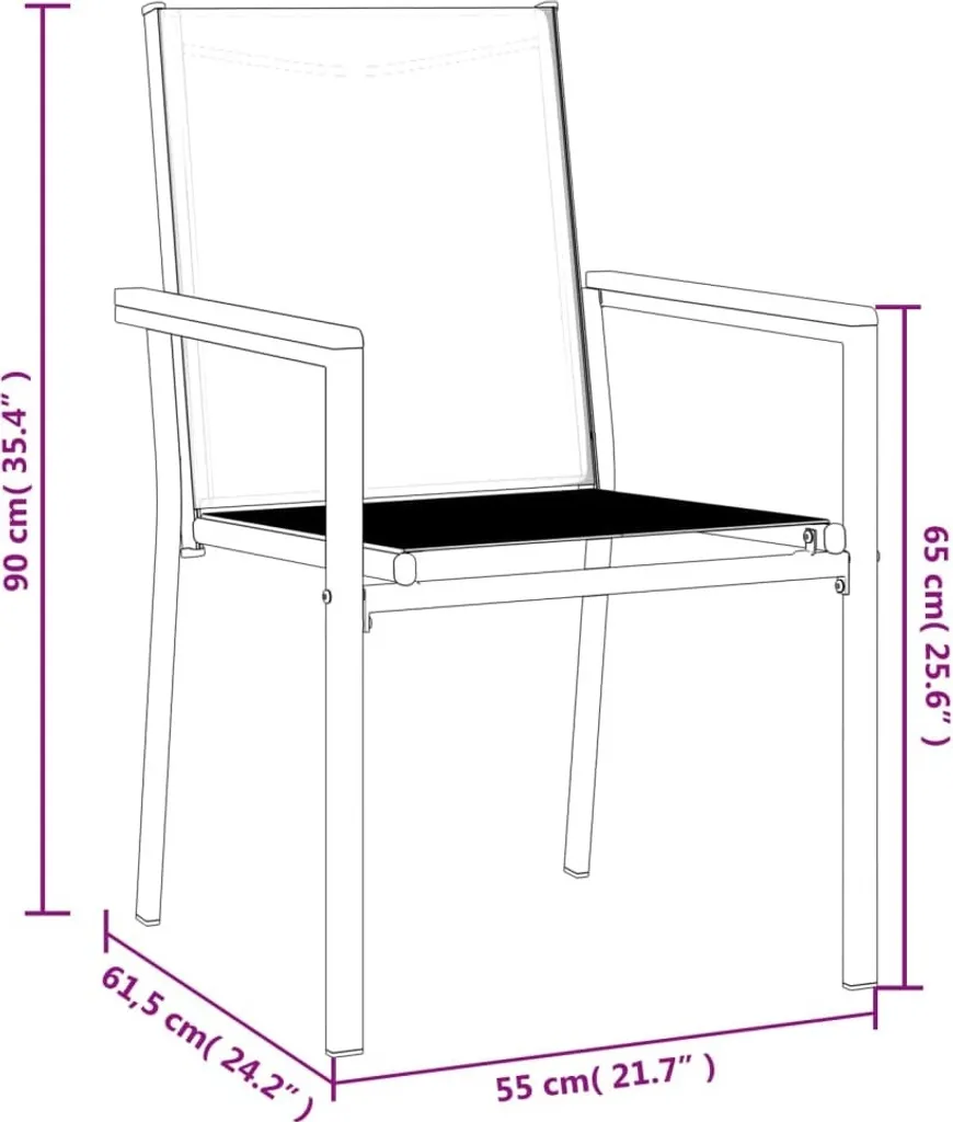 Chaises Extérieures Design en Textilène et Acier Noir Résistant - 2 pcs - 8
