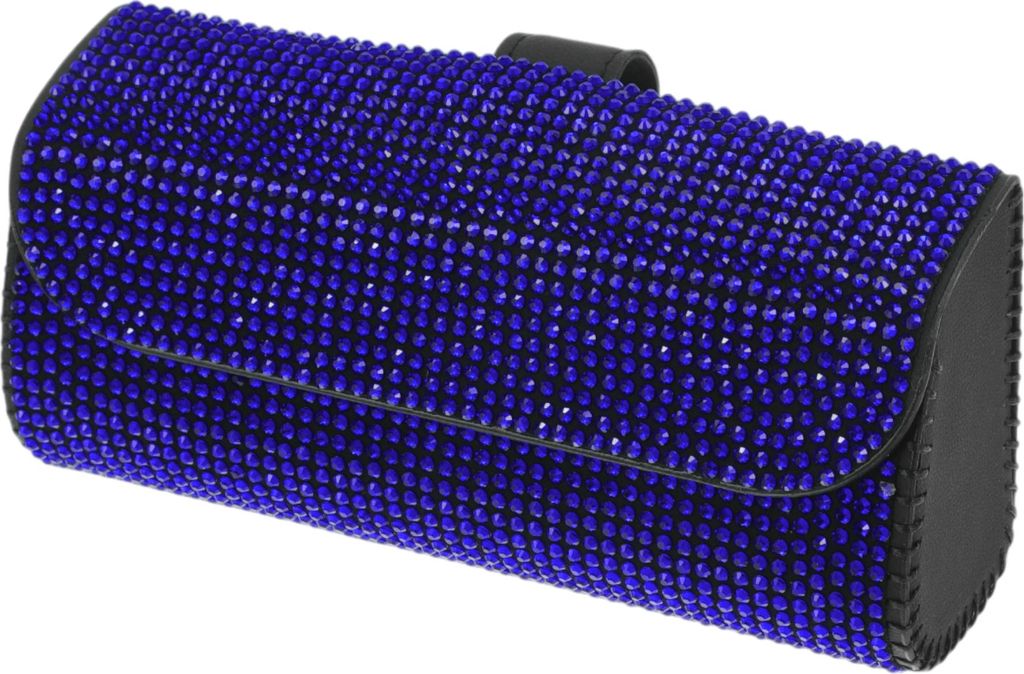 Auto-Sonnenbrillenetui Magnetische Universelle Auto-Sonnenblende Brillenhalter Aufbewahrungsbox Mikrofaserleder, Strasssteine Blau 16,5x7cm 1 Stück