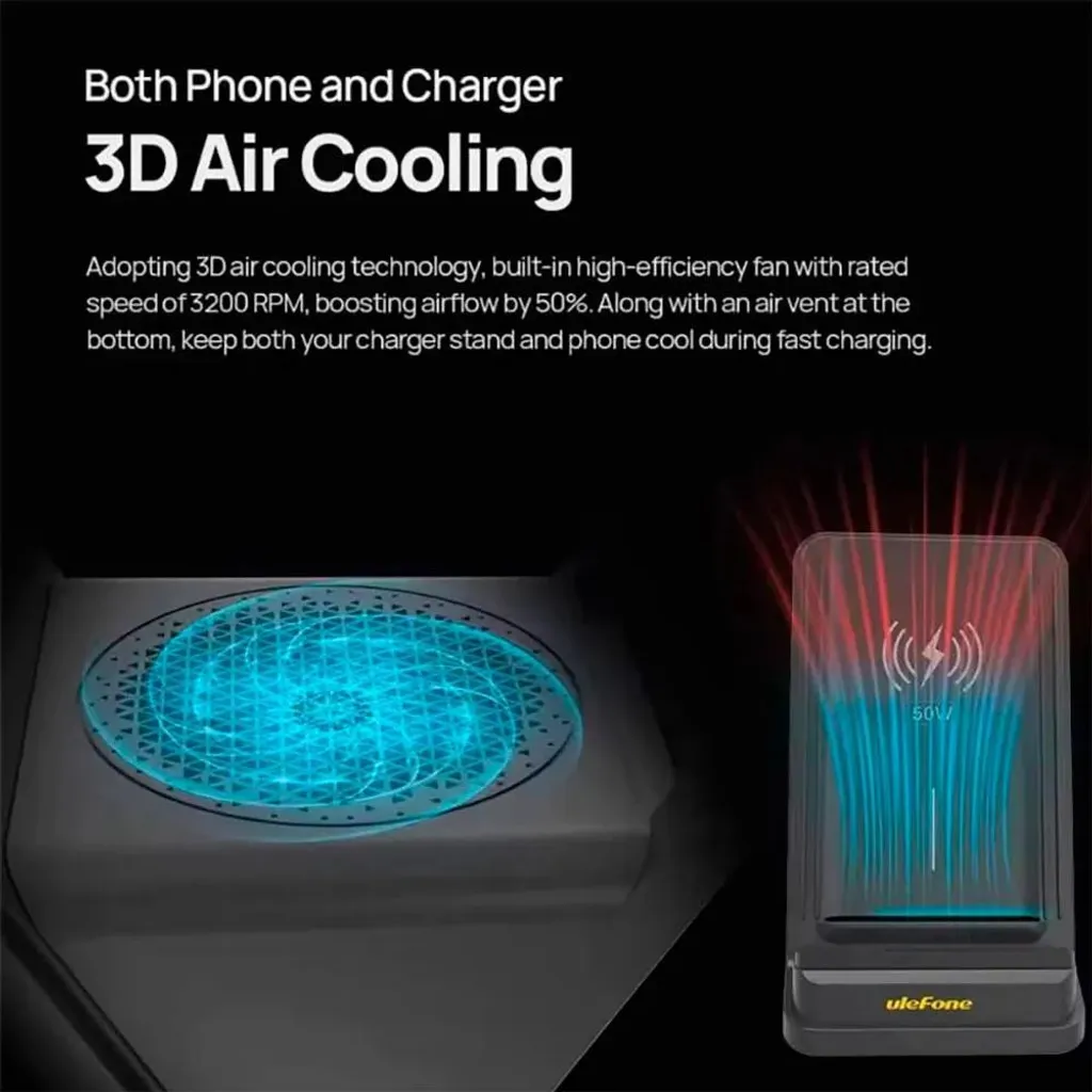 Station de Charge Induction Ulefone 50W Noir Support de Bureau Rapide - 10