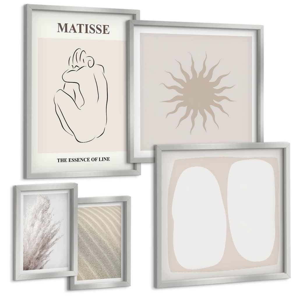 Bilder Set 5-teilig im silbergerahmten Rahmen – Wandbilder 5 Stück – gerahmte Poster für Wohnzimmer, Schlafzimmer und Flur – 50x50 cm - 40x...