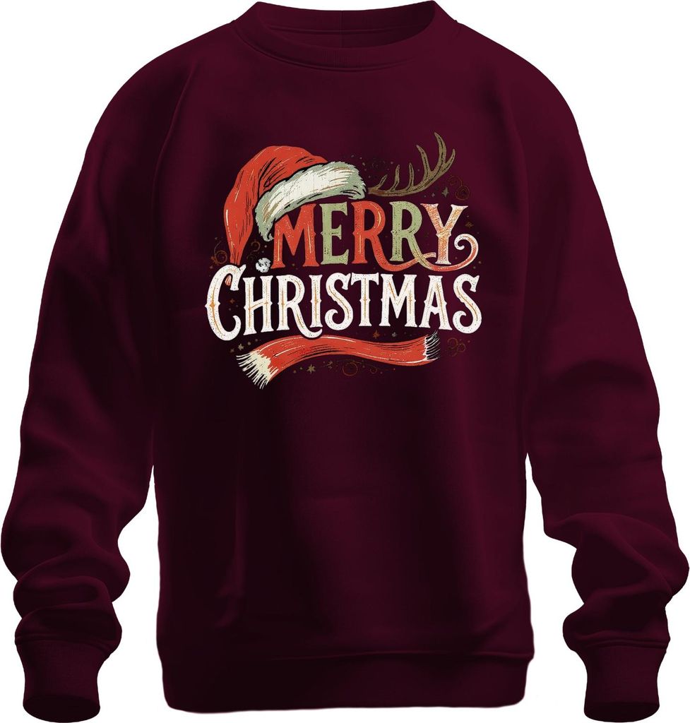 MERRY CHRISTMAS Weihnachtsmütze Rentier Vintage Retro Weihnachten Uni Sweatshirt Pullover, Burgundy, 3XL