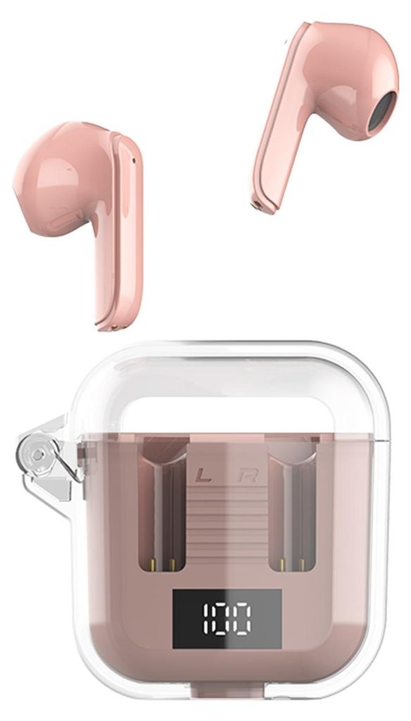 Transparentes Fach TM90 mit niedrigem Energieverbrauch, digitalem Display, kabellosem In-Ear-Bluetooth-Headset Pink