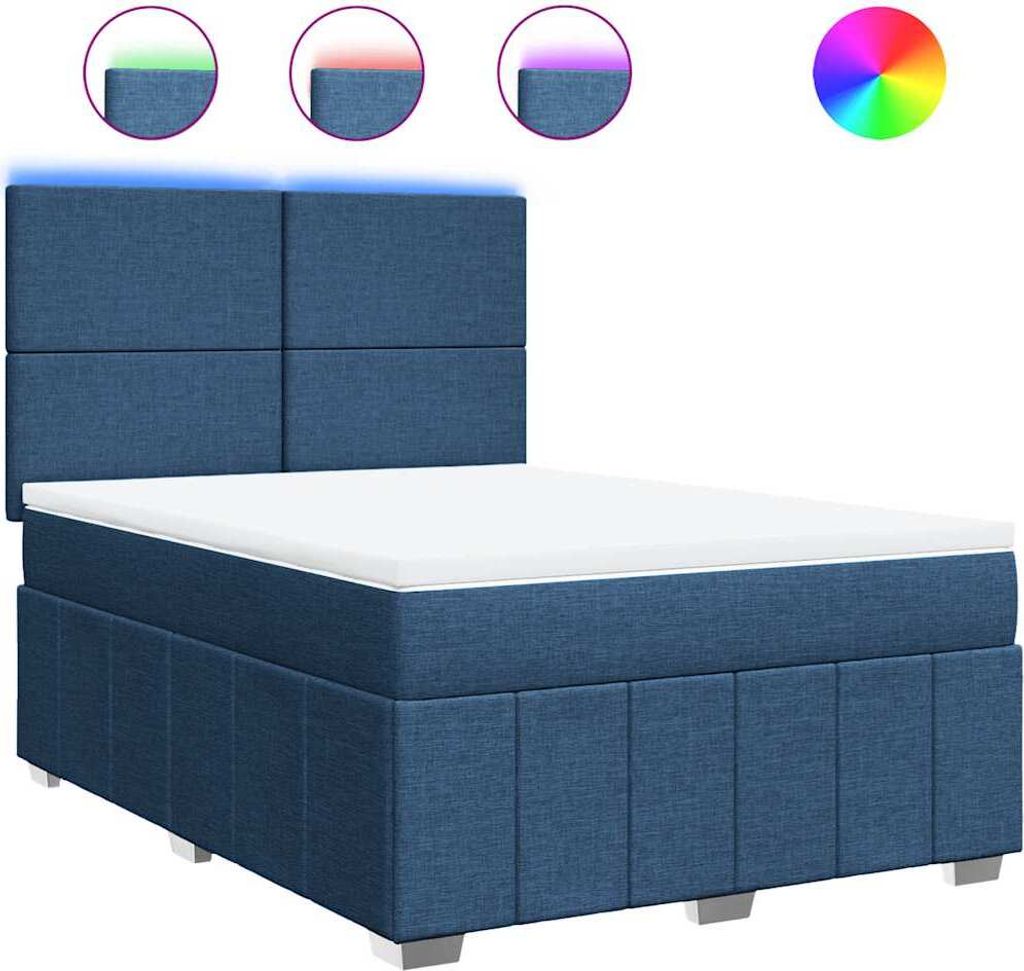vidaXL Boxspringbett mit Matratze Blau 140x190 cm Stoff