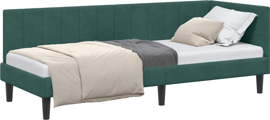 "WINTER SALE"Einzelbett/Jugendbett ️Hochwertiges - Erwachsene/r / Kind - Eckbettgestell mit Kopfteil - Dunkelgrün 80cmx200cm Samt - Klassische B...