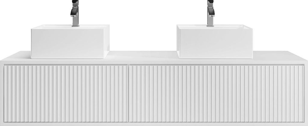 Gestreifter Badezimmer-Hängeschrank mit Doppelwaschbecken - weiß - 150 cm - ARNEGA