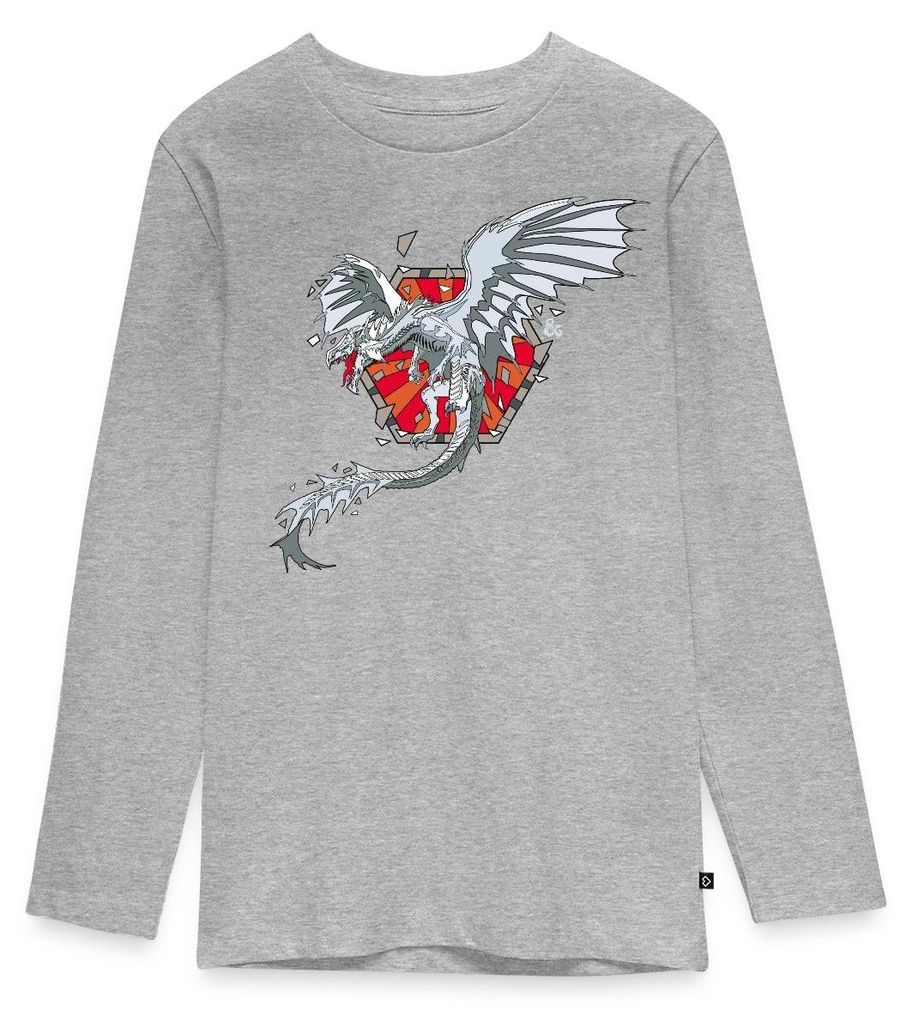 Spreadshirt Dungeons & Dragons DND Weißer Drache Teenager Premium Langarmshirt, 146/152 (10 Jahre), Grau meliert