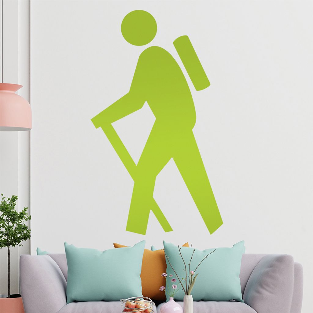 KIWISTAR Wanderer - Wanderstock Rucksack Berge Urlaub Trip Wandtattoo in 6 Größen - Wandaufkleber Wall Sticker - Dekoration, Küche, Wohnzimmer, ...