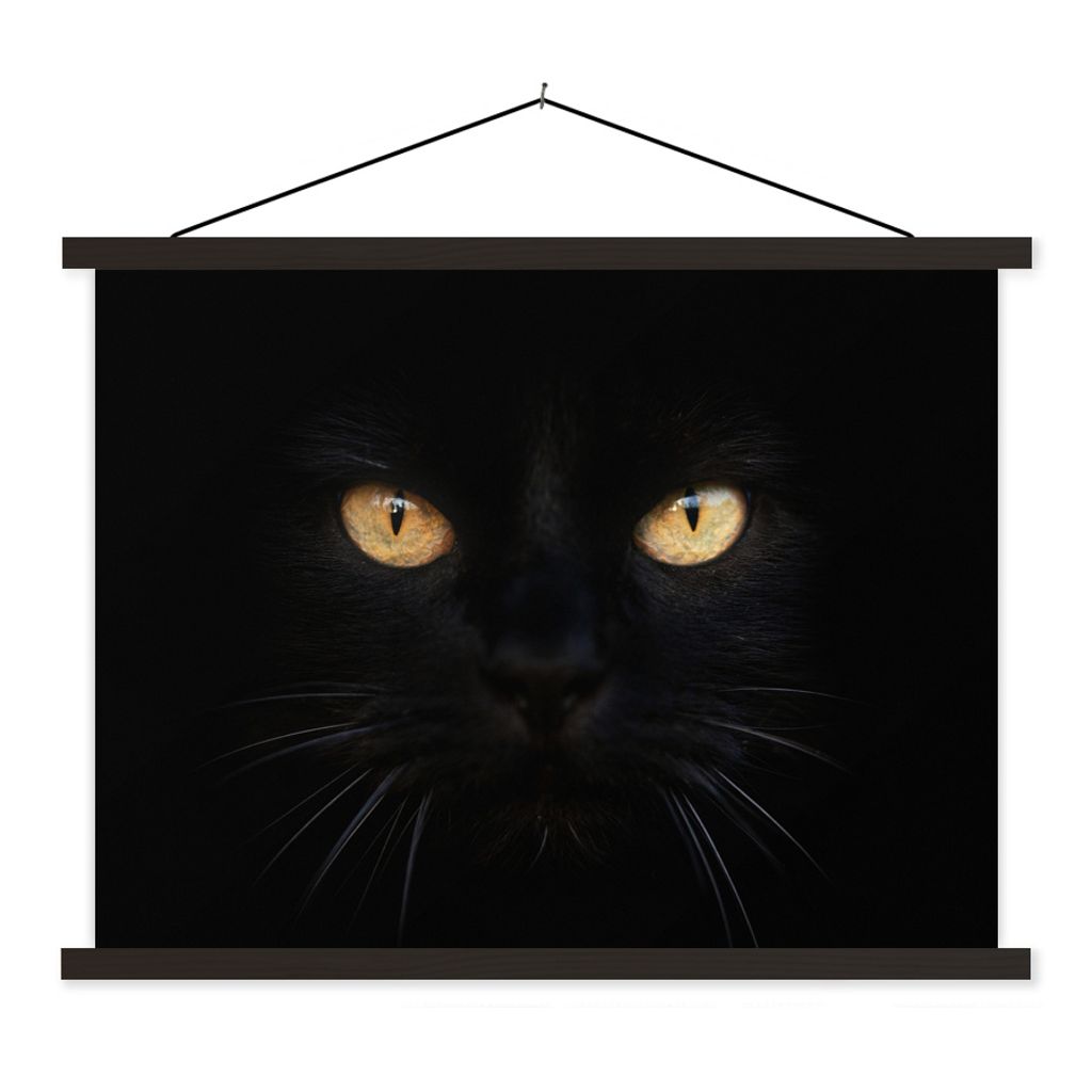 MuchoWow Textilposter Nahaufnahme einer schwarzen Katze 40x30 cm mit schwarzem Rahmen - Dekorationen