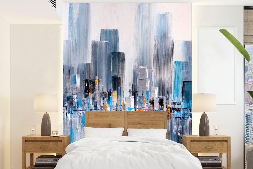 MuchoWow Fototapete für Wohnzimmer oder Schlafzimmer Wandtapete Vinyl Motivtapete New York - Manhattan - Ölfarbe - 205x280 cm - Wandbild